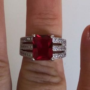 925 sterling silver Ruby and white sapphire ring